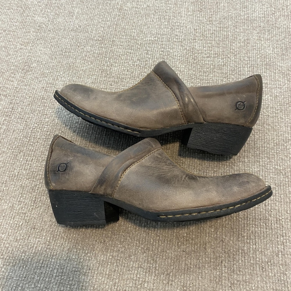 Born Clog Shoes Womens Size 8 Brown Leather Slip On Block Heel Comfort W21992 - Picture 2 of 11